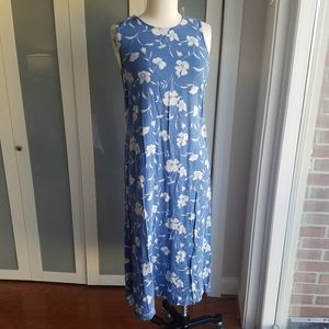 Vintage Blue and White Floral Slit Dress